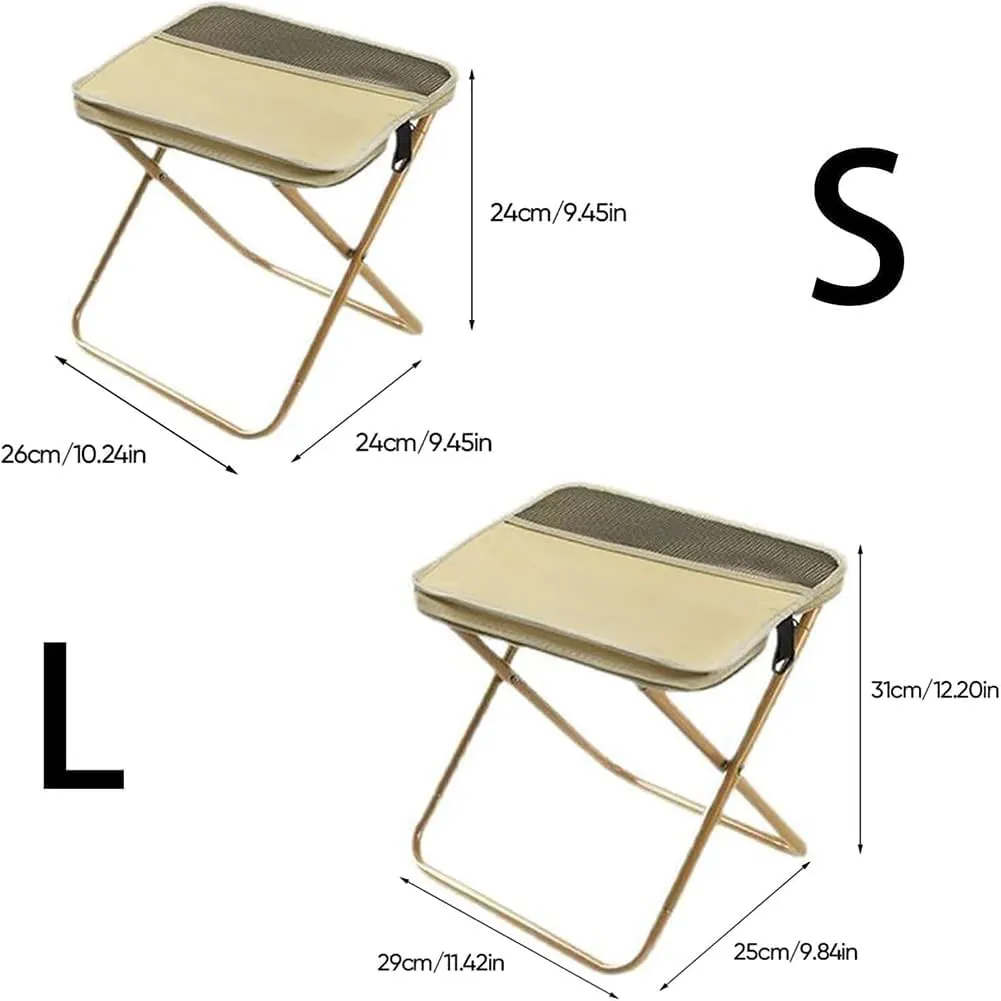 Foldable Backpack Stool, Portable Mini Outdoor Camping Folding Seat with Adjustable Shoulder Strap, Compact Ultra-Lightweight Collapsible Chair for Mountaineering, Hiking, Fishing (Beige-S L)