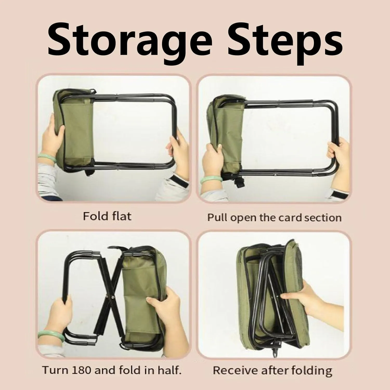 Foldable Backpack Stool, Portable Mini Outdoor Camping Folding Seat with Adjustable Shoulder Strap, Mini Camping Collapsible Stool, 250lb Capacity for Fishing Travel Picnics Hiking BBQ (Khaki,S)