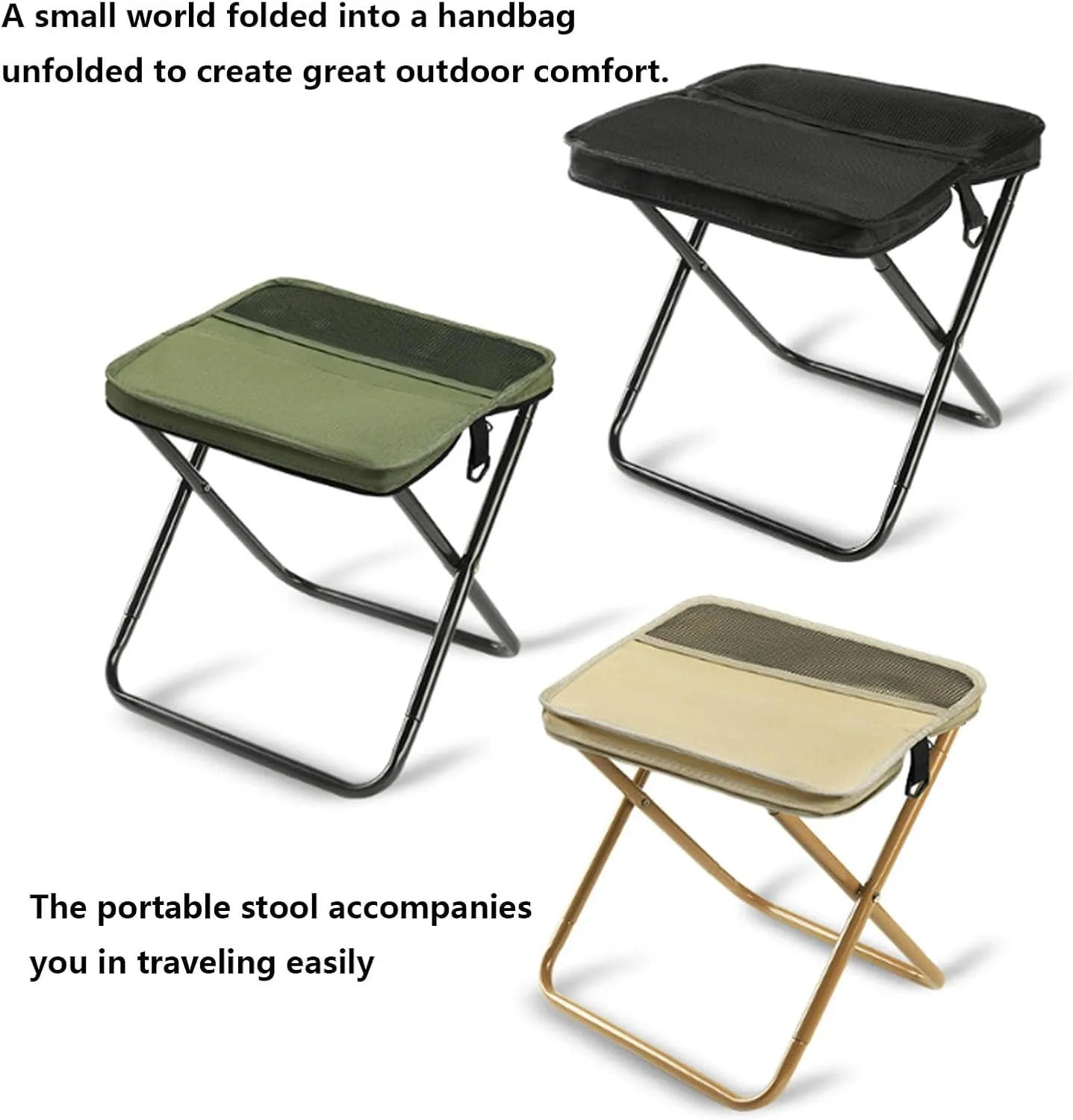 Foldable Backpack Stool, Portable Mini Outdoor Camping Folding Seat with Adjustable Shoulder Strap, Mini Camping Collapsible Stool, 250lb Capacity for Fishing Travel Picnics Hiking BBQ (Khaki,S)