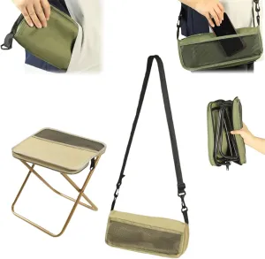 Foldable Backpack Stool, Portable Mini Outdoor Camping Folding Seat with Adjustable Shoulder Strap, Mini Camping Collapsible Stool, 250lb Capacity for Fishing Travel Picnics Hiking BBQ (Khaki,S)