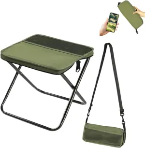 Foldable Backpack Stool,Pocket Handbag Stools with Zippered,Load up to 265 lbs,Portable Mini Outdoor Camping Folding Seat,with Adjustable Shoulder Strap,for Fishing,Picnics,Outdoor (Green, Small)