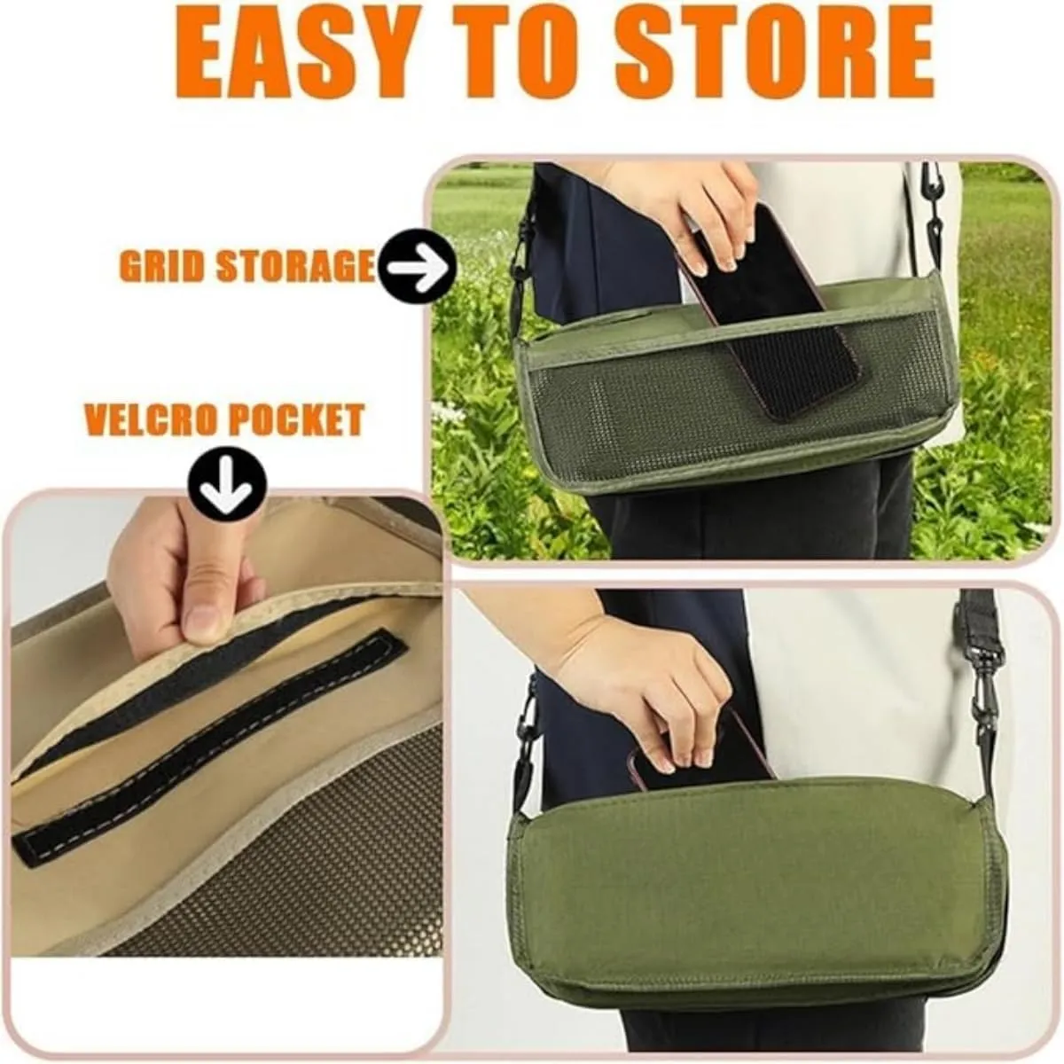 Foldable Backpack Stool,Pocket Handbag Stools with Zippered,Load up to 265 lbs,Portable Mini Outdoor Camping Folding Seat,with Adjustable Shoulder Strap,for Fishing,Picnics,Outdoor (Green, Small)