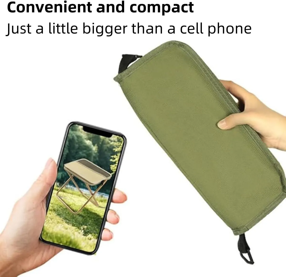 Foldable Backpack Stool,Pocket Handbag Stools with Zippered,Load up to 265 lbs,Portable Mini Outdoor Camping Folding Seat,with Adjustable Shoulder Strap,for Fishing,Picnics,Outdoor (Green, Small)