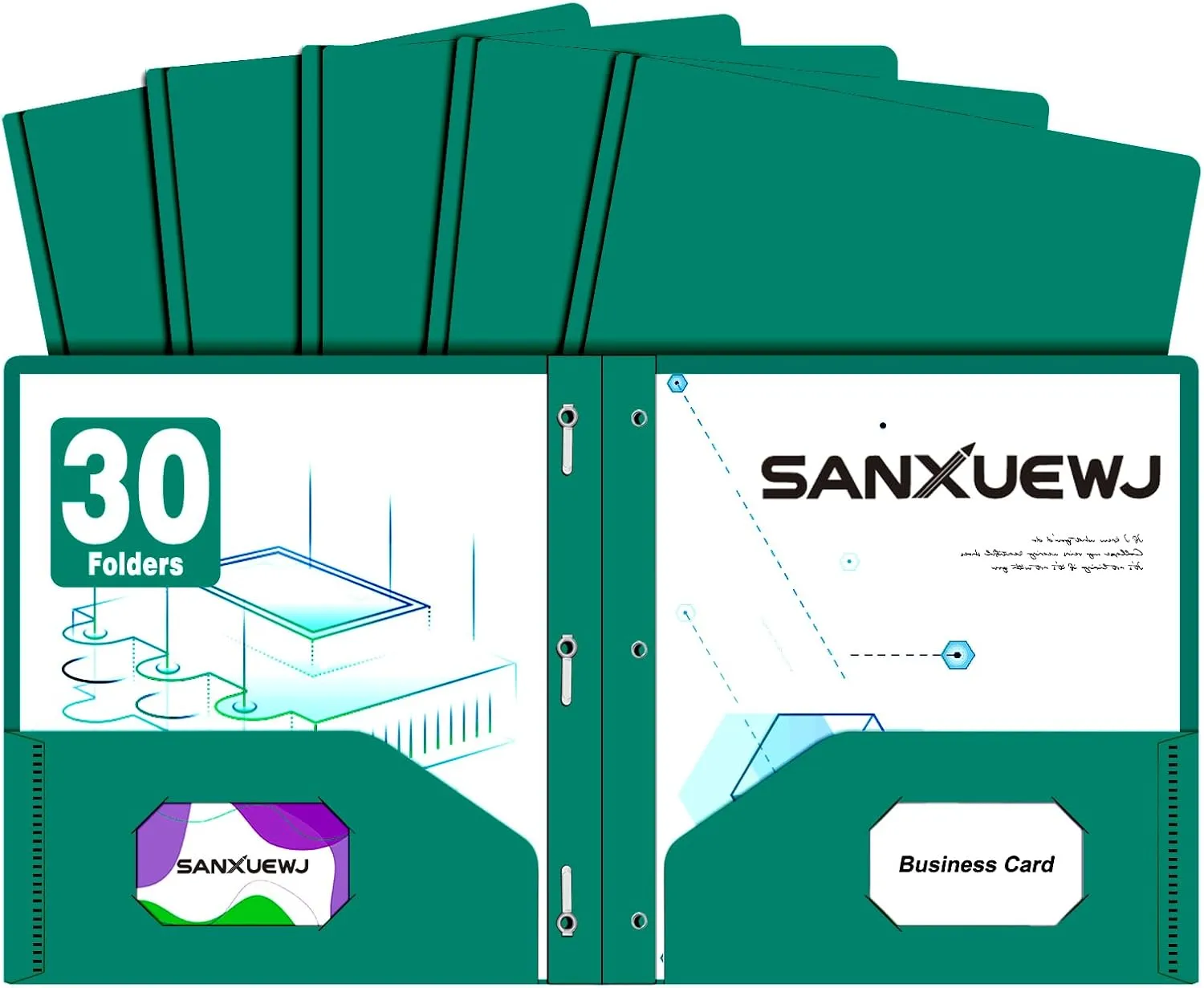 Folders with Pockets,SANXUEWJ 30 Pack Two Pocket Folders Business Card Holder Plastic Folders with Prongs for School Office Filing Cabinet Resume Portfolio (Green)
