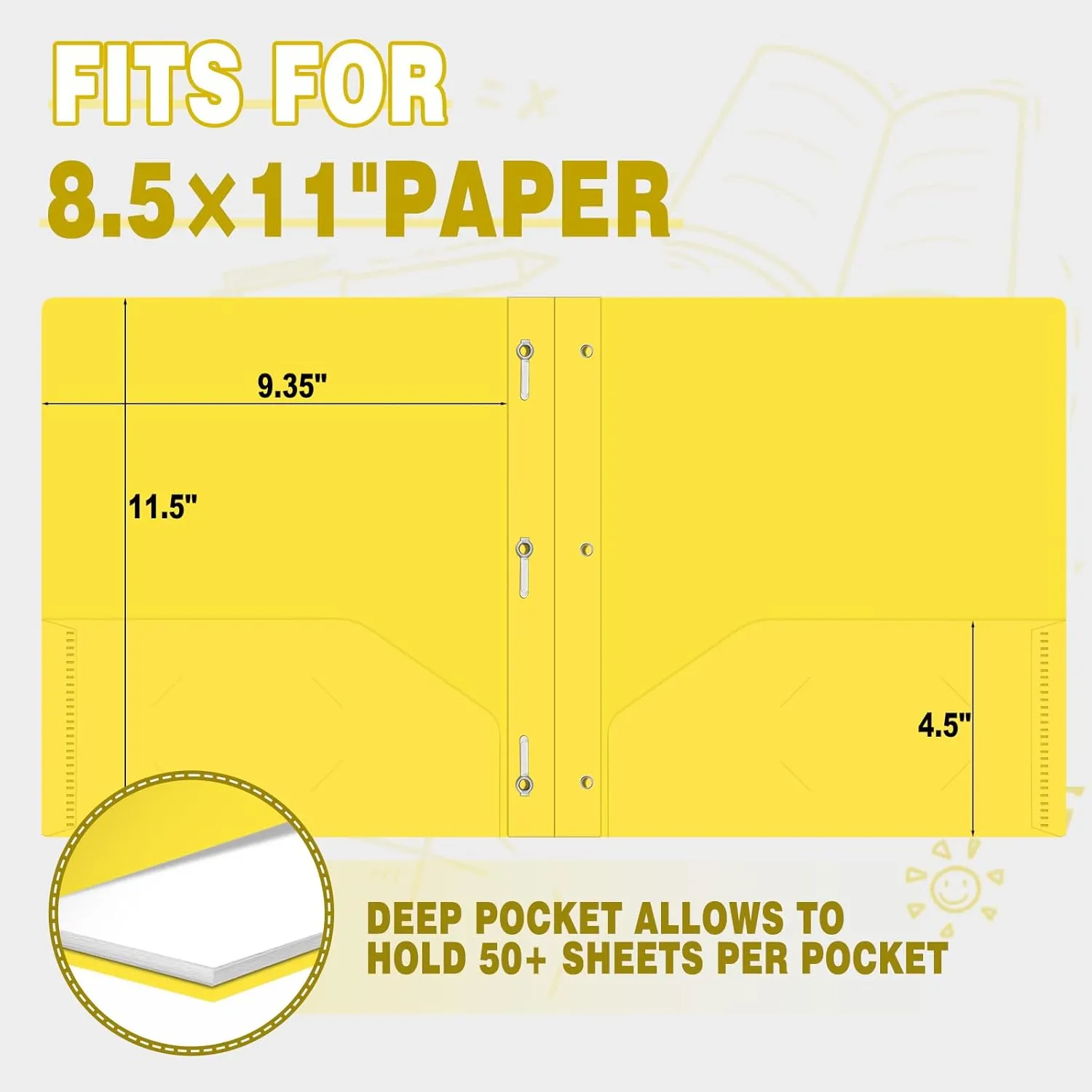 Folders with Pockets,SANXUEWJ 30 Pack Two Pocket Folders Business Card Holder Plastic Folders with Prongs for School Office Filing Cabinet Resume Portfolio (Yellow)