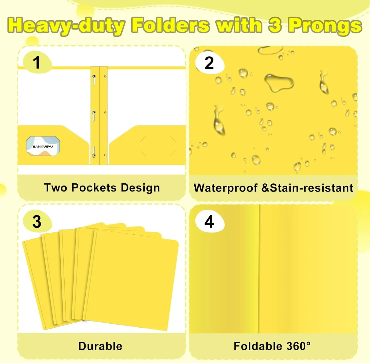 Folders with Pockets,SANXUEWJ 30 Pack Two Pocket Folders Business Card Holder Plastic Folders with Prongs for School Office Filing Cabinet Resume Portfolio (Yellow)
