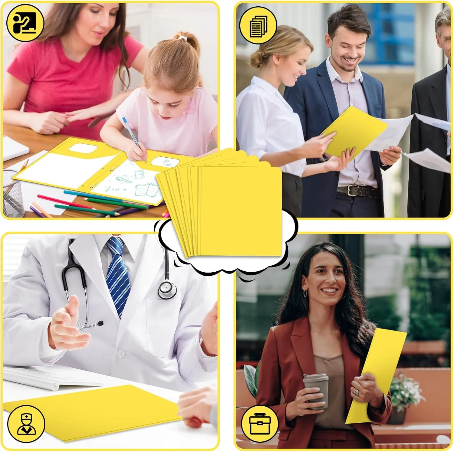 Folders with Pockets,SANXUEWJ 30 Pack Two Pocket Folders Business Card Holder Plastic Folders with Prongs for School Office Filing Cabinet Resume Portfolio (Yellow)