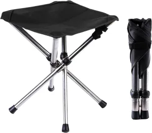 Folding Camping Stool - Camping Stool, Portable Folding Stool with Carry Bags | High Load Bearing Portable Fishing, Barbecue Foot Stool with Stainless Steel Frame, Black, 28x31cm, 32x35cm