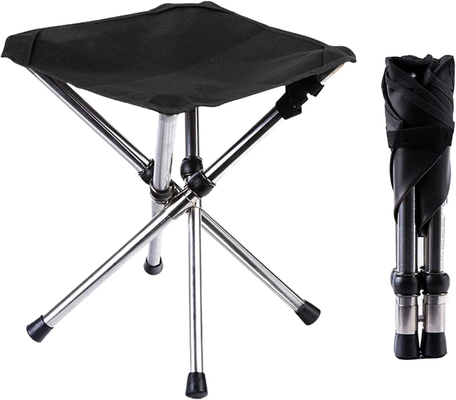 Folding Camping Stool - Camping Stool, Portable Folding Stool with Carry Bags | High Load Bearing Portable Fishing, Barbecue Foot Stool with Stainless Steel Frame, Black, 28x31cm, 32x35cm