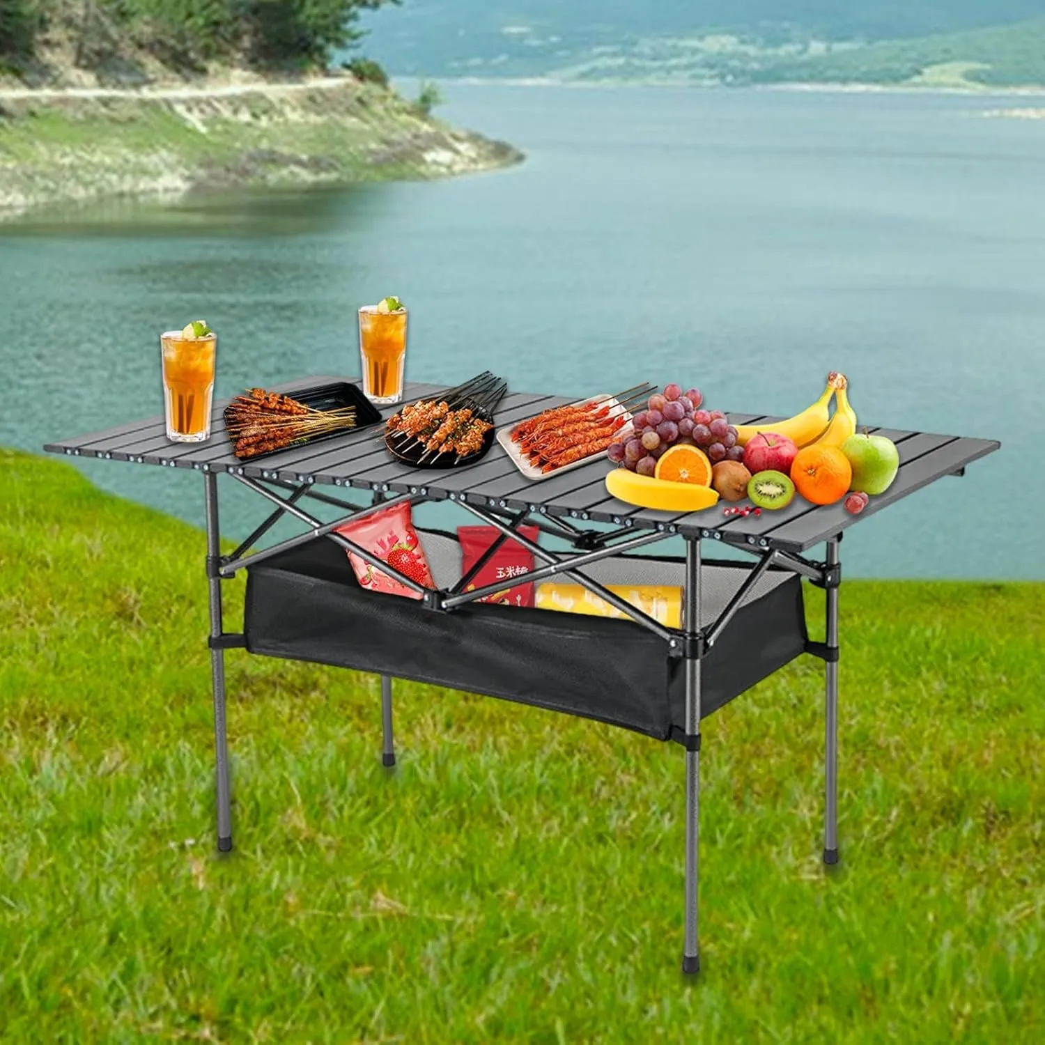 Folding Camping Table, Aluminum roll up Table with Easy to Carry Outdoor Bag, Sturdy and Stable Yellow