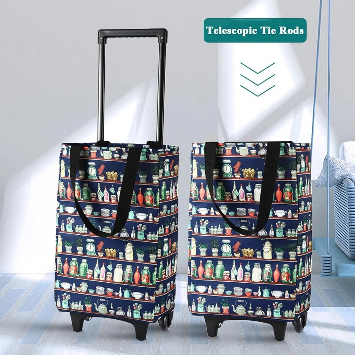 Folding Shopping Cart, Shopping Bag with Wheels Foldable Lightweight, Trolley Grocery Bags Waterproof Insulated Shopping Grocery Utility Carts