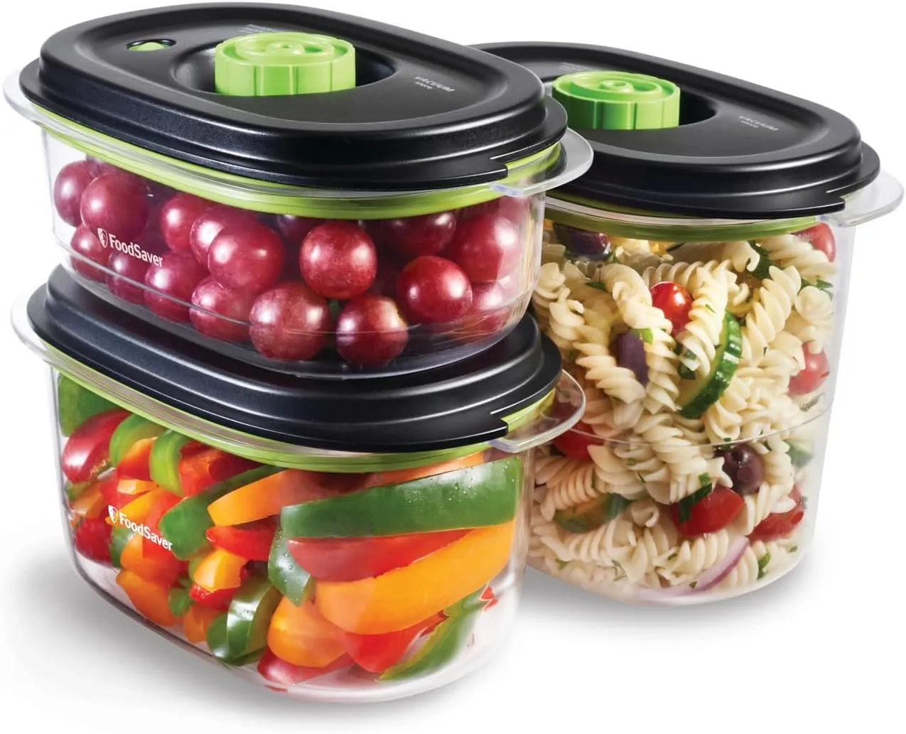 Food Saver Preserve & Marinate Vacuum Containers Food Containers, Transparent/Black, 0.7 l, 1.2 l, 1.8 L
