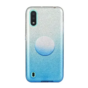 For Samsung A01/A11 European version/A31/A71 Phone Case Gradient Color Glitter Powder Phone Cover with Airbag Bracket blue