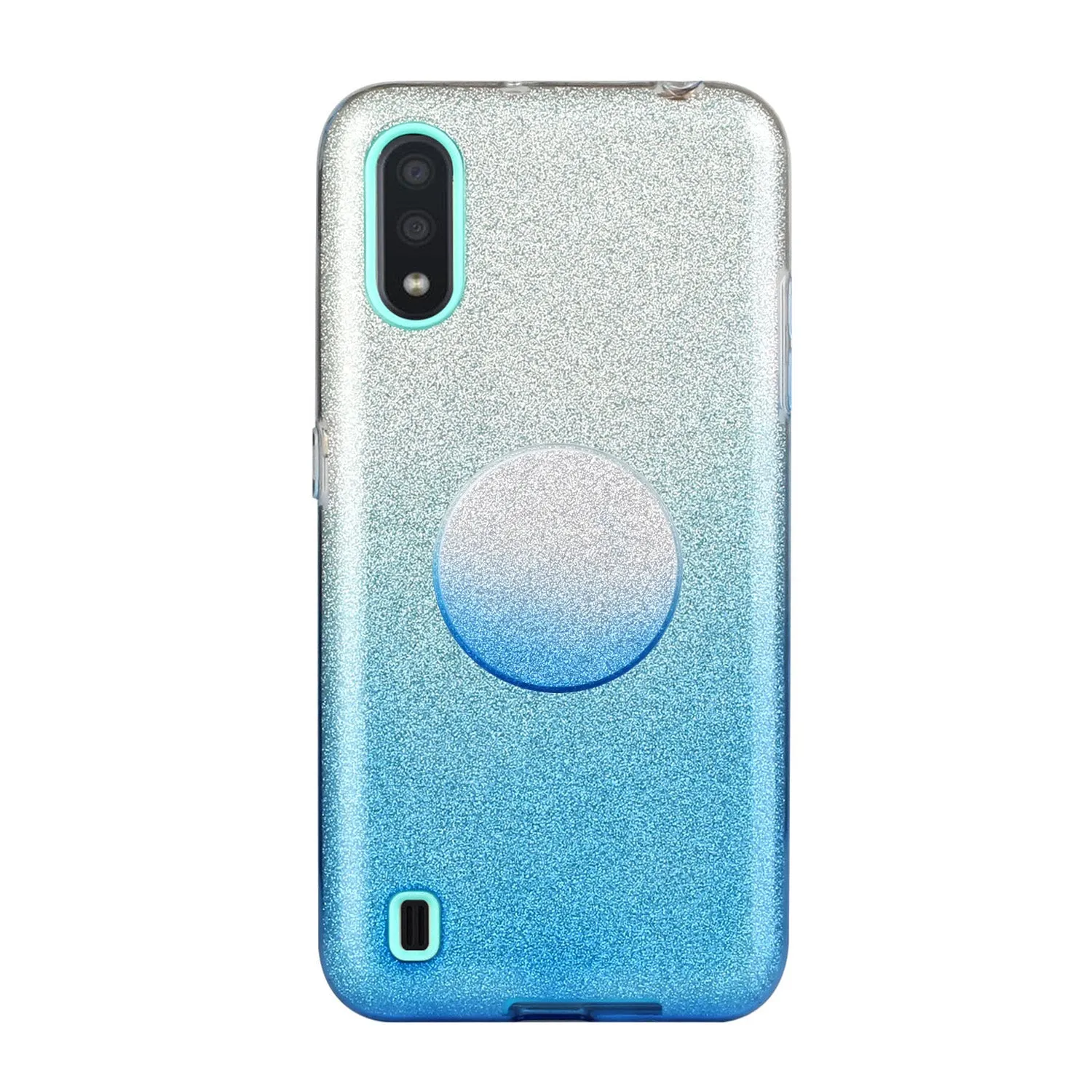For Samsung A01/A11 European version/A31/A71 Phone Case Gradient Color Glitter Powder Phone Cover with Airbag Bracket blue