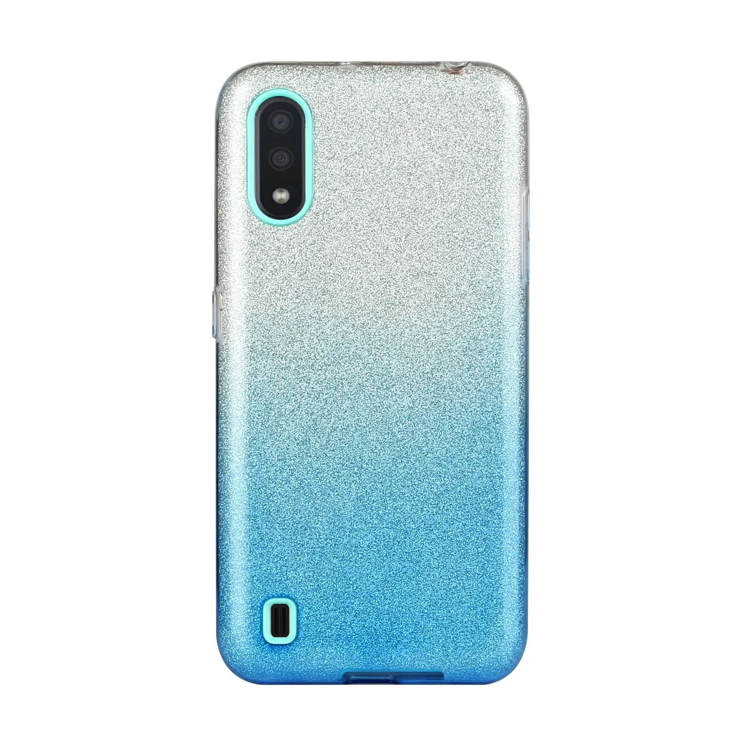 For Samsung A01/A11 European version/A31/A71 Phone Case Gradient Color Glitter Powder Phone Cover with Airbag Bracket blue
