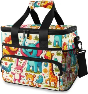 Forest Animals Lion Giraffe Cooler Bag Insulated Cooler Soft Sided Cooler 24 Can Portable Picnic Bag Large Leakproof Lunch Bag Box for Beach Grocery Camping Travel Car Men Women