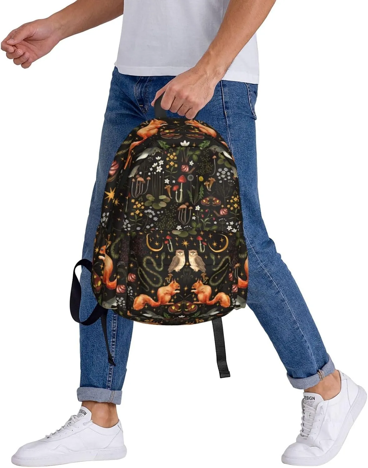 Forest Flower Mushroom Waterproof Backpack Adjustable Shoulder Straps Bag Large Capacity Casual Daypack Bookbag For Travel Work
