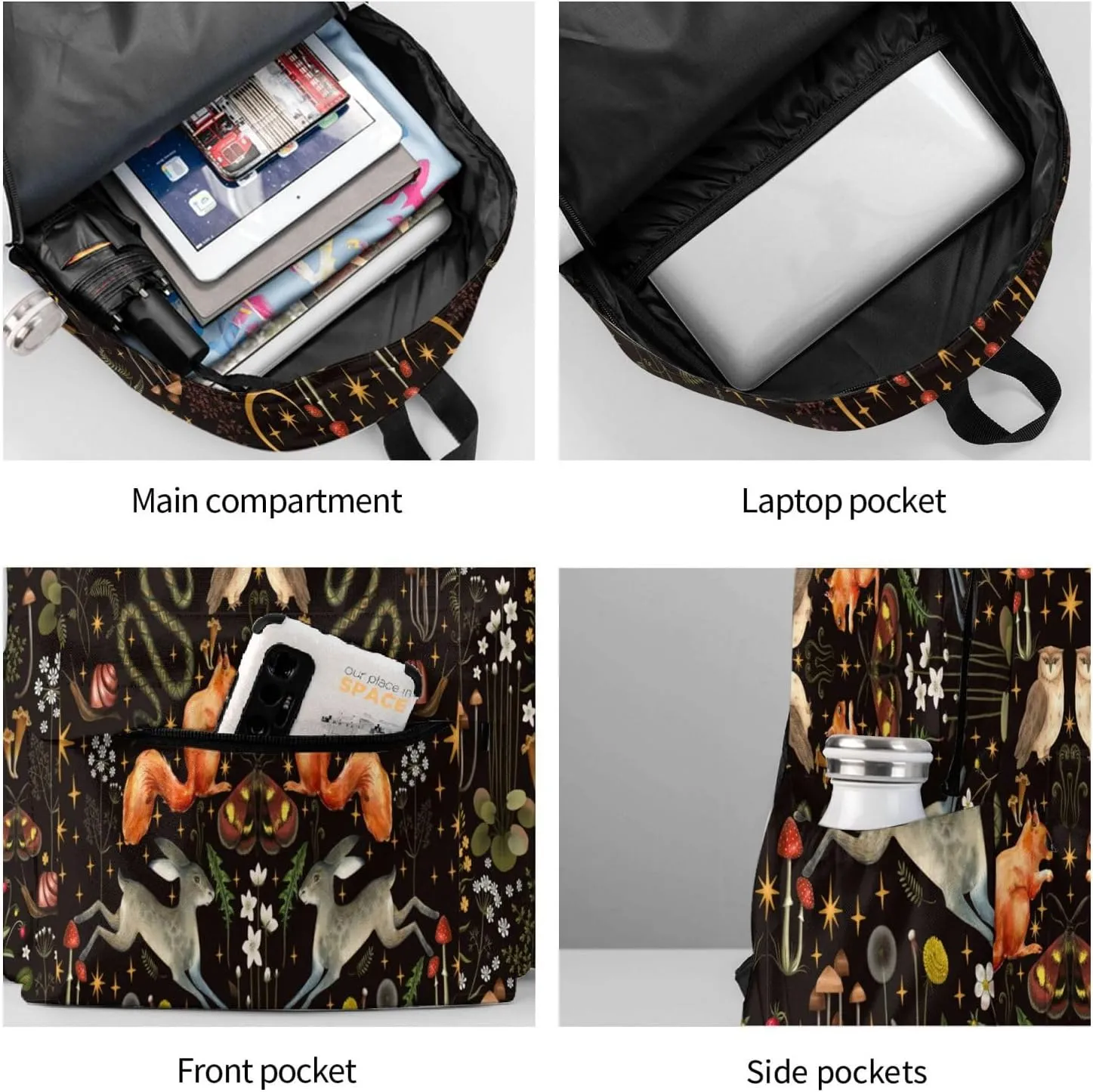 Forest Flower Mushroom Waterproof Backpack Adjustable Shoulder Straps Bag Large Capacity Casual Daypack Bookbag For Travel Work