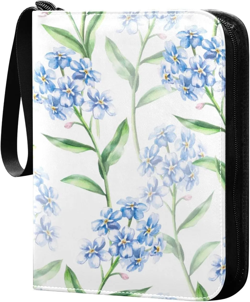 Forget-me-nots on White Background Card Binder for Trading Cards, 4 Pocket with 50 Sleeves up to 400 Cards, Double Sided Pockets Card Holder Carry Case for Baseball Card, Football Card, Gaming Cards