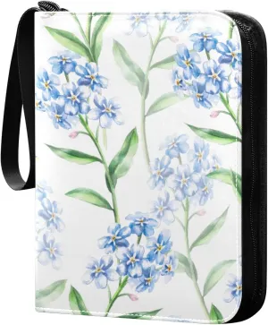 Forget-me-nots on White Background Card Binder for Trading Cards, 4 Pocket with 50 Sleeves up to 400 Cards, Double Sided Pockets Card Holder Carry Case for Baseball Card, Football Card, Gaming Cards