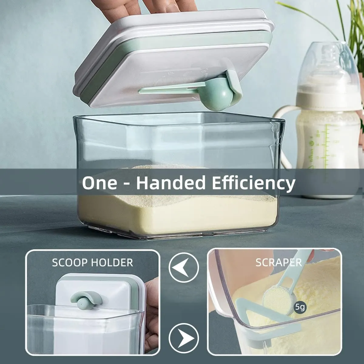 Formula Container Dispenser 1700ml / 1.85qt Airtight Formula Container with Scoop Scraper Bpa Free Food Storage Container Non Slip Large Capacity