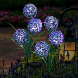 FORUP 2 Pack Solar Garden Stake Lights, Outdoor Solar Lights in Dandelion Flower Design, LED Solar Powered Lights for Patio, Lawn, Garden, Yard Decoration, Purple & Green