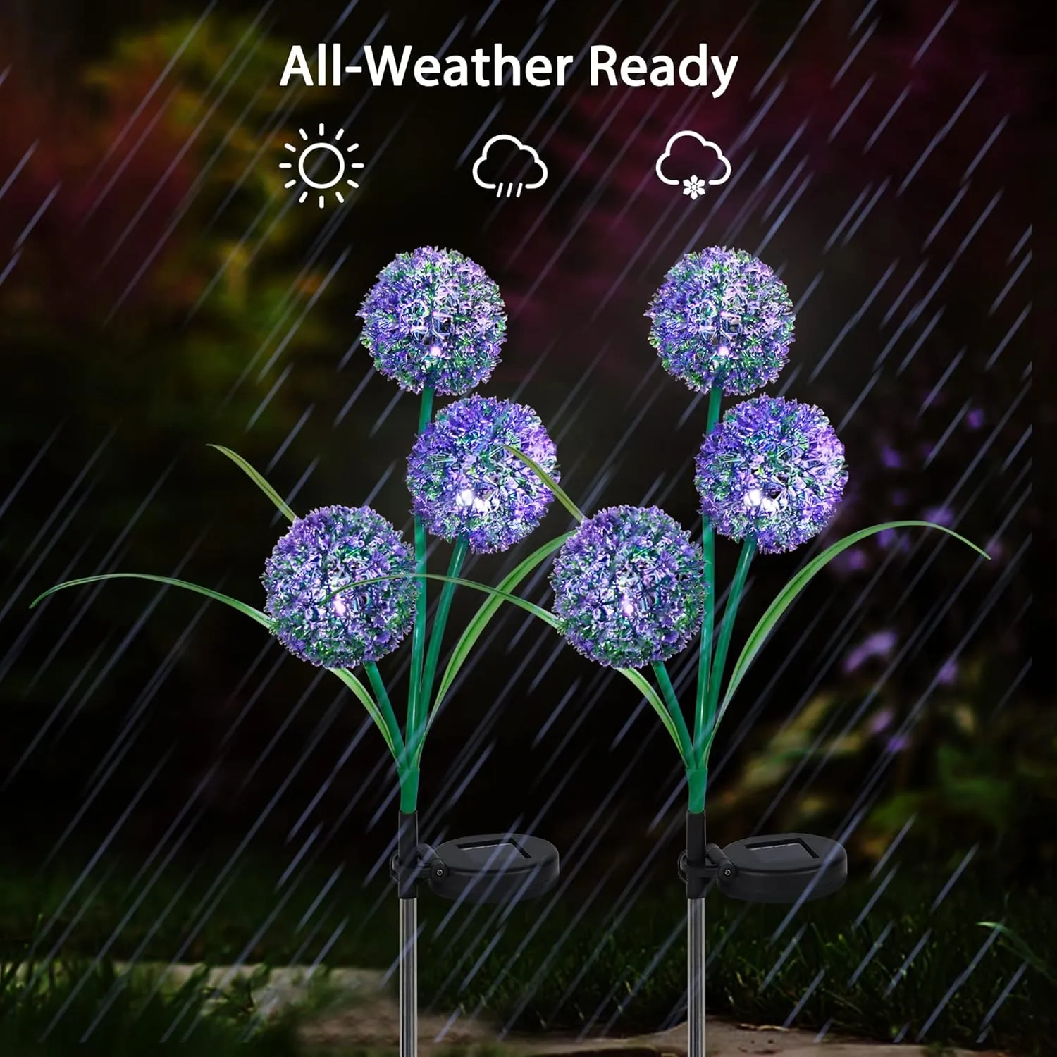 FORUP 2 Pack Solar Garden Stake Lights, Outdoor Solar Lights in Dandelion Flower Design, LED Solar Powered Lights for Patio, Lawn, Garden, Yard Decoration, Purple & Green