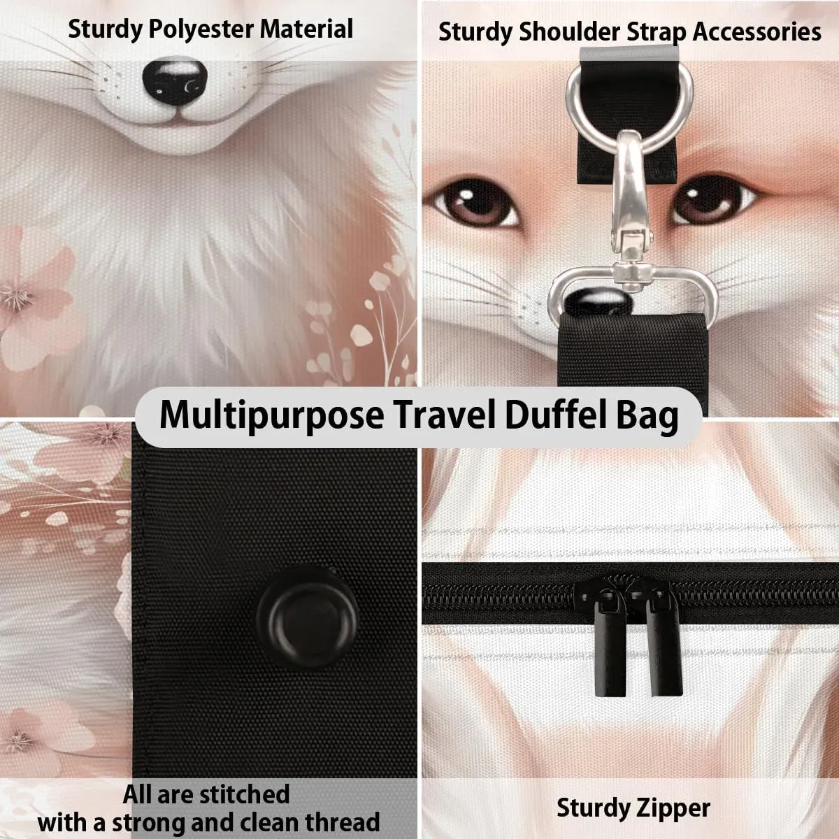 Fox Flower Travel Duffel Bag for Women Men Waterproof Foldable Overnight Weekender Bag Large Capacity Sports Gym Bag