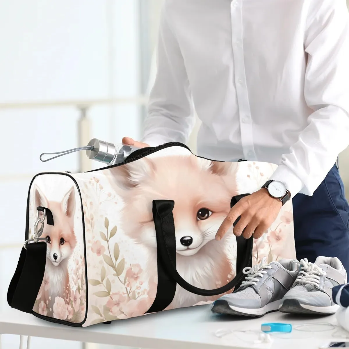 Fox Flower Travel Duffel Bag for Women Men Waterproof Foldable Overnight Weekender Bag Large Capacity Sports Gym Bag