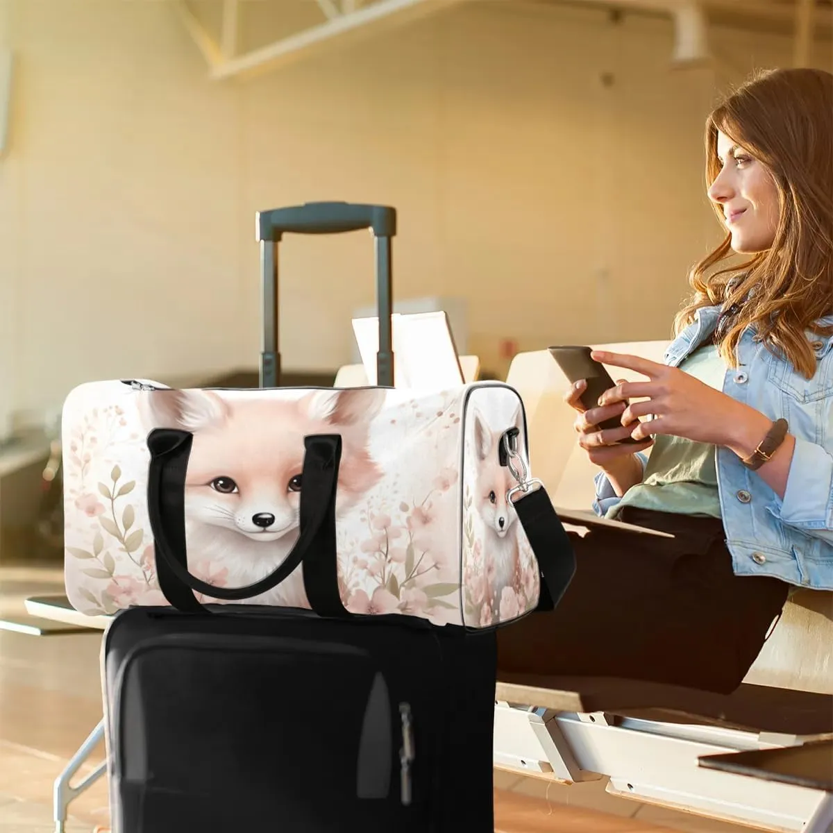 Fox Flower Travel Duffel Bag for Women Men Waterproof Foldable Overnight Weekender Bag Large Capacity Sports Gym Bag