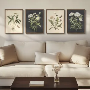 Framed Botanical Wall Art for Living Room, 4 Piece Rustic Floral Canvas Paintings Prints ArtWork for Walls, Vintage Flower Butterfly Pictures for Farmhouse Hallway Bedroom Dining Room Kitchen Bathroom Wall Decor