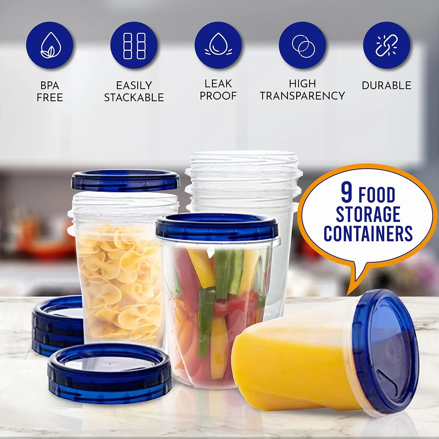 Freezer Soup Food Storage Containers With Screw On lids [32 Oz - 10 Pack] Reusable Plastic Food Freezer Safe Container, leak proof, Airtight, Stackable, Microwave, BPA Free