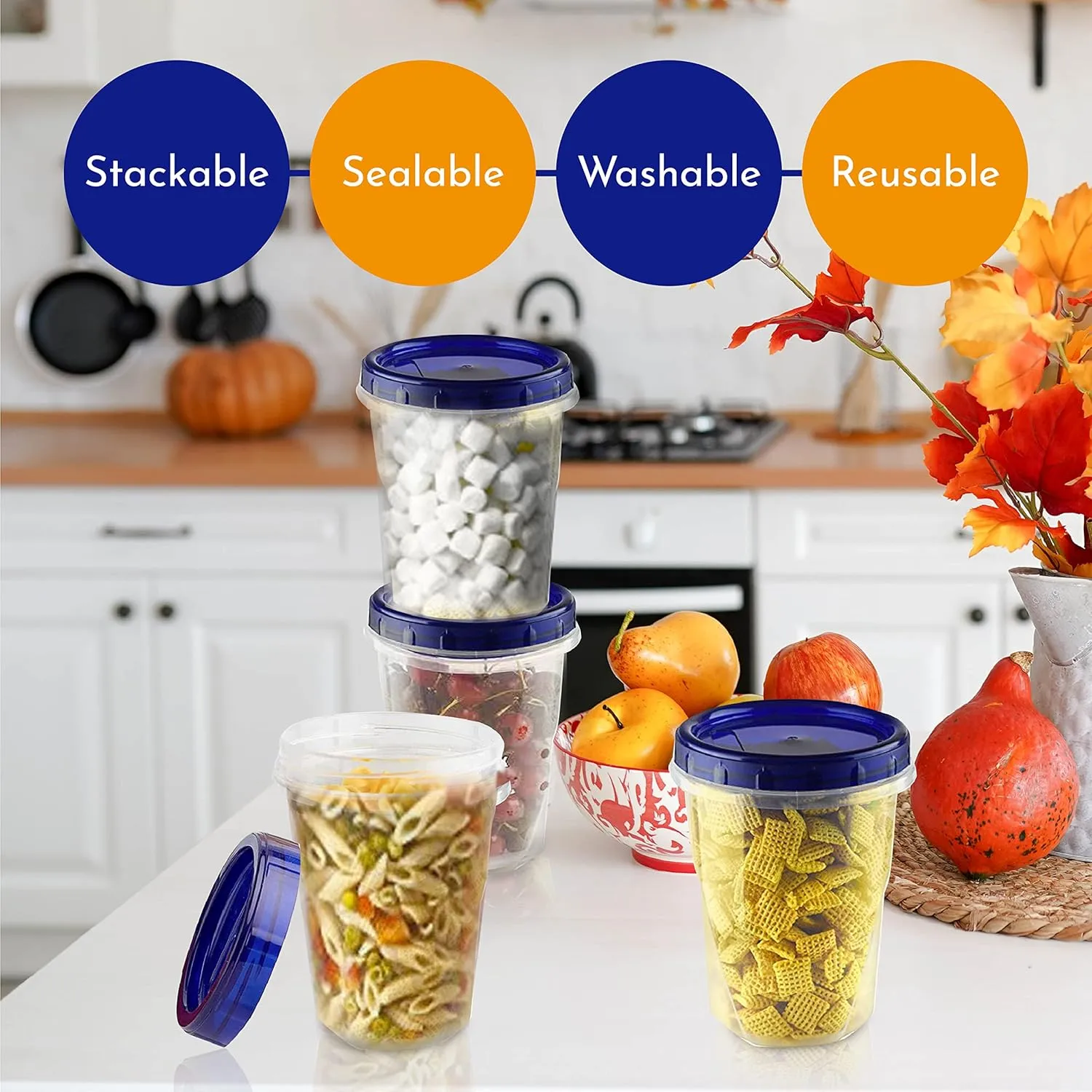 Freezer Soup Food Storage Containers With Screw On lids [32 Oz - 10 Pack] Reusable Plastic Food Freezer Safe Container, leak proof, Airtight, Stackable, Microwave, BPA Free