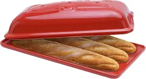French Bread Baking Pan with Three Independent Slots and Cover,Ceramic Rectangular Bread Baking Tray with Even Heating and Crispy Crusts