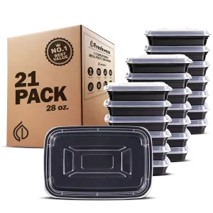 Freshware Meal Prep Containers [21 Pack] 1 Compartment with Lids, Food Storage Bento Box | BPA Free | Stackable | Lunch Boxes, Microwave/Dishwasher/Freezer Safe, Portion Control, 21 day fix (28 oz)