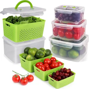 Fruit Storage Containers for Fridge | Fruit Vegetable Storage & Produce Storage | Space-Saving Produce Containers for Fridge (Green)