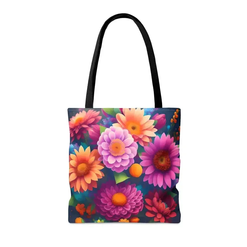 Fun Whimsical Aop Tote Bag with Colorful Flowers
