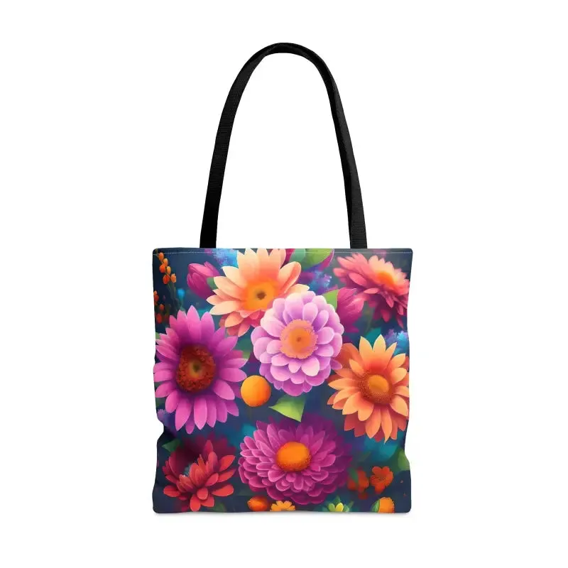 Fun Whimsical Aop Tote Bag with Colorful Flowers