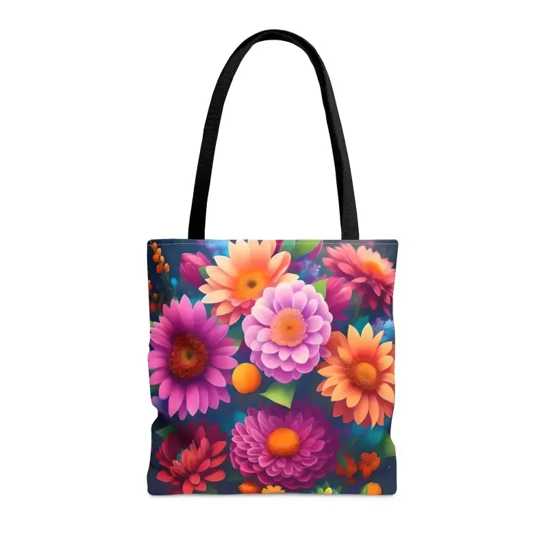 Fun Whimsical Aop Tote Bag with Colorful Flowers
