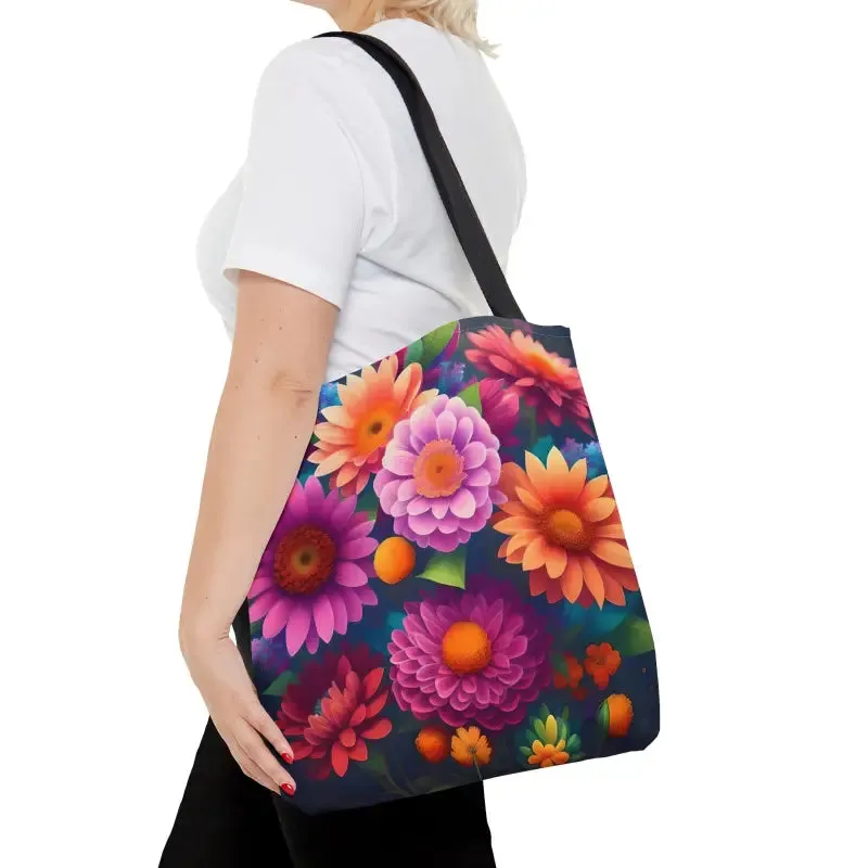 Fun Whimsical Aop Tote Bag with Colorful Flowers