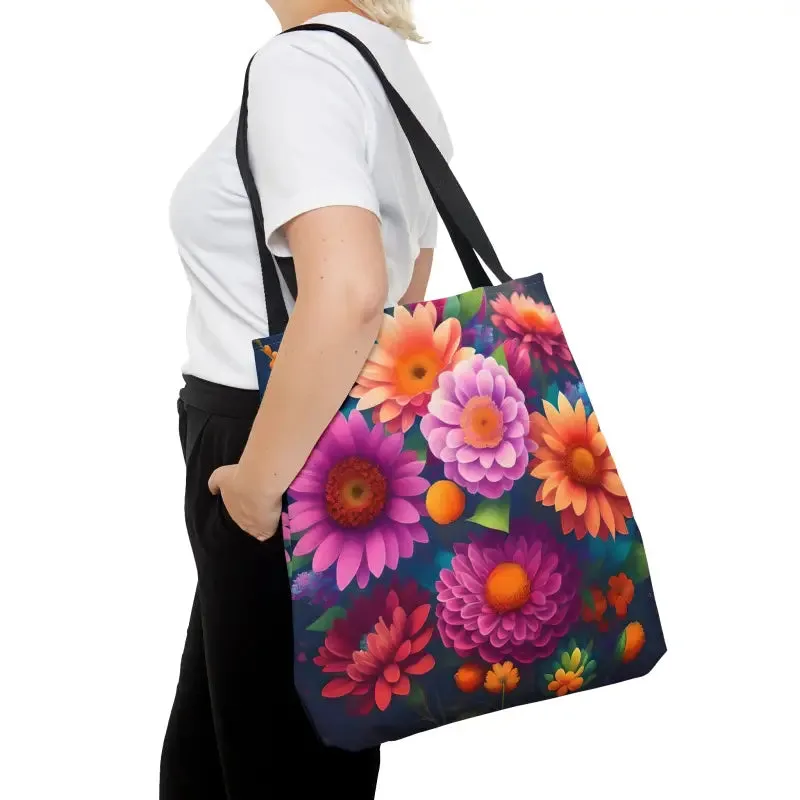 Fun Whimsical Aop Tote Bag with Colorful Flowers