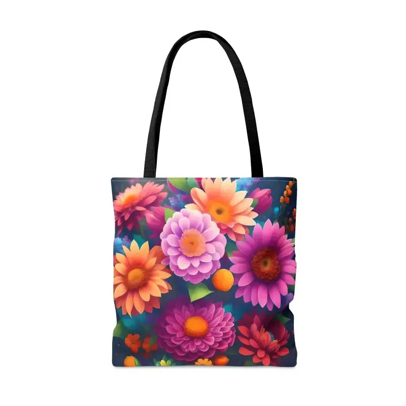 Fun Whimsical Aop Tote Bag with Colorful Flowers