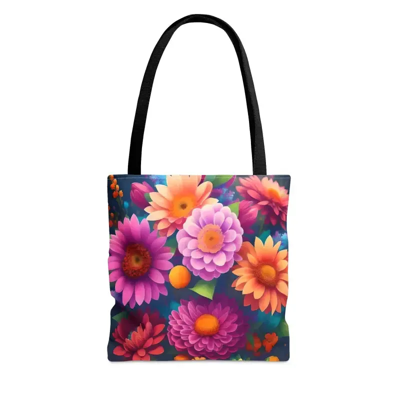 Fun Whimsical Aop Tote Bag with Colorful Flowers