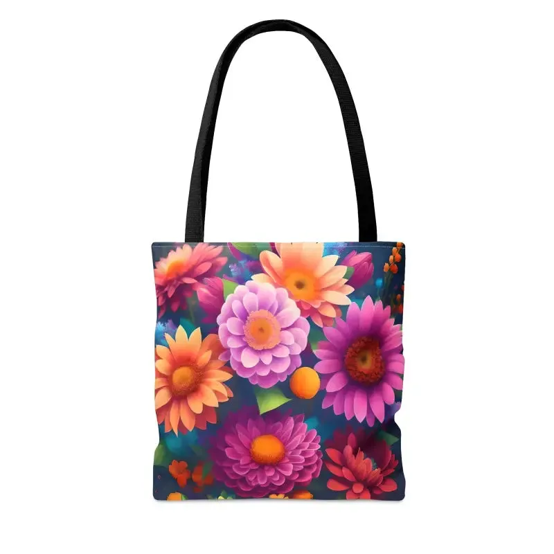 Fun Whimsical Aop Tote Bag with Colorful Flowers