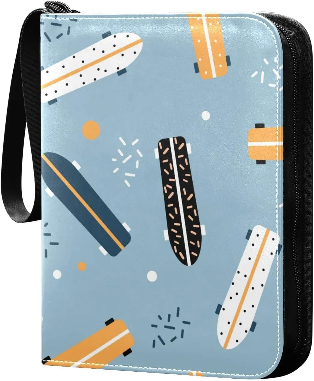 Funny Skateboard Pattern Card Binder for Trading Cards, 4 Pocket with 50 Sleeves up to 400 Cards, Double Sided Pockets Card Holder Carry Case for Baseball Card, Football Card, Gaming Cards