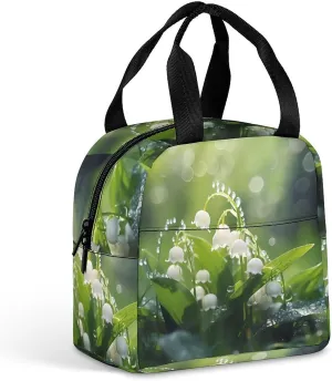 FunnyStar Lily of The Valley Flowers Green Leaves Lunch Bag for Women Men Insulated Lunch Box Leakproof Cooler Bag for Work Travel Outdoor