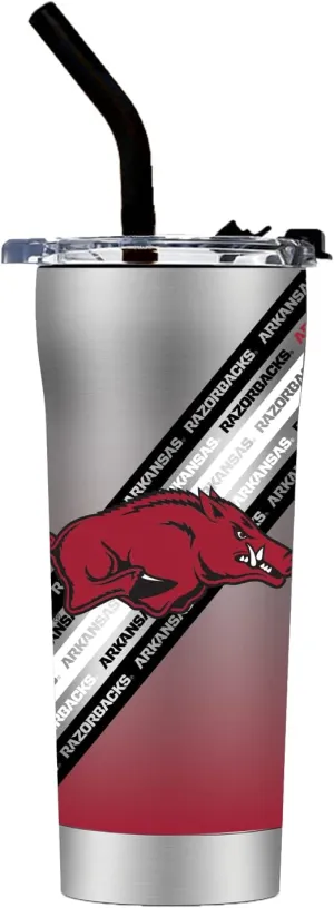 Gametime Sidekicks Arkansas Stainless Steel Straw Tumbler - Officially Licensed, 18/8 Stainless Steel, Double-walled, Vacuum-insulated, UV LED Printed Logos, Sweatless, Stays Hot/Cold -