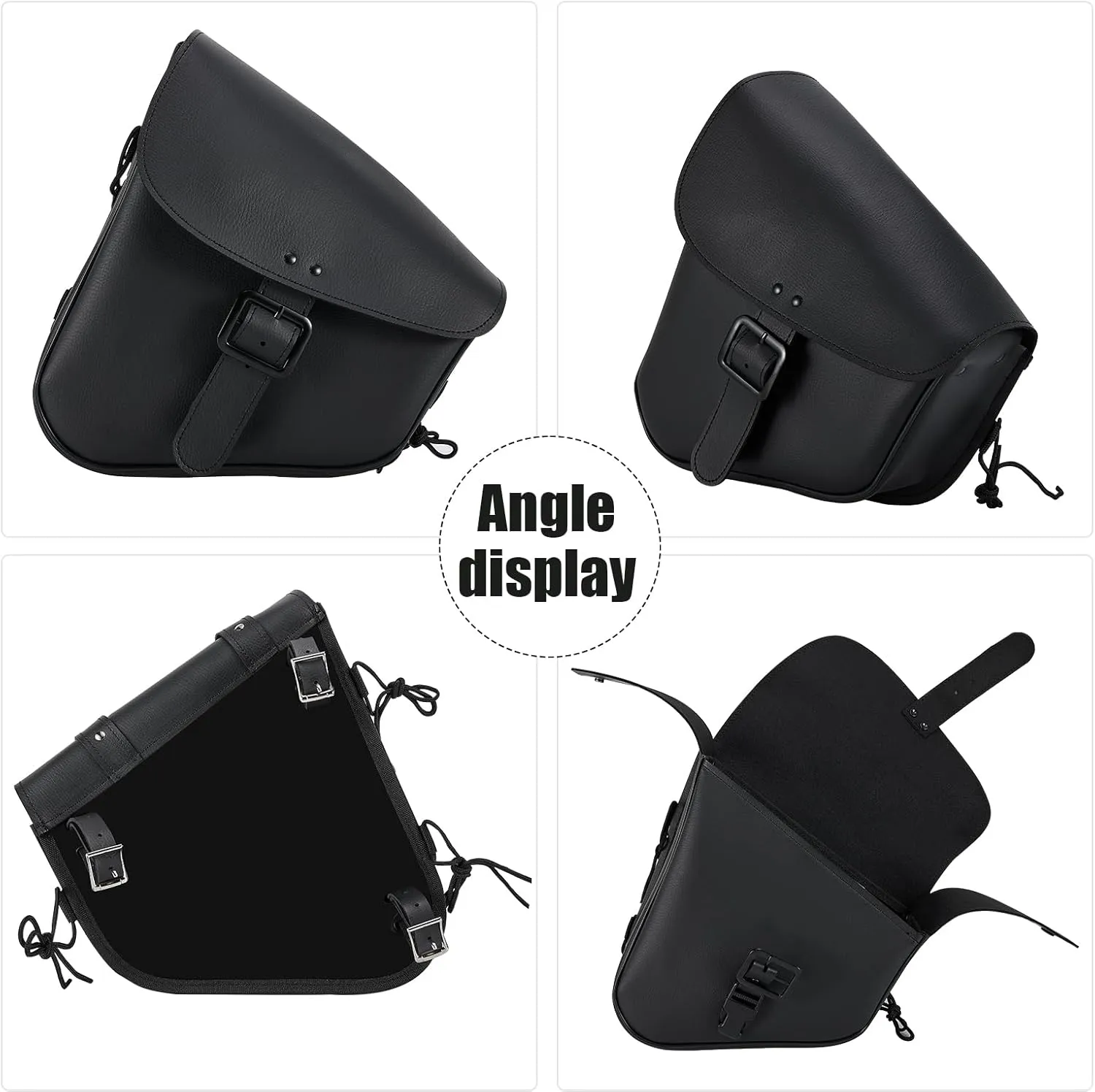 GARGOYLE BELLS Motorcycle Swing Arm Bag Solo Saddle Bags For Sportster Softail PVC Waterproof Motorcycle Luggage Bags for Motorcycle or Bike (Left Side, Black-Single Buckle)