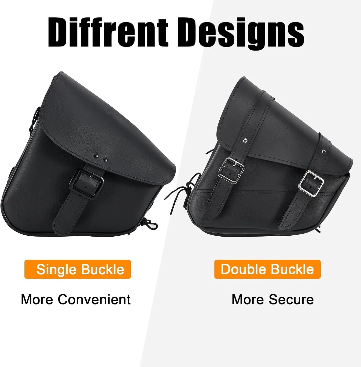 GARGOYLE BELLS Motorcycle Swing Arm Bag Solo Saddle Bags For Sportster Softail PVC Waterproof Motorcycle Luggage Bags for Motorcycle or Bike (Left Side, Black-Single Buckle)