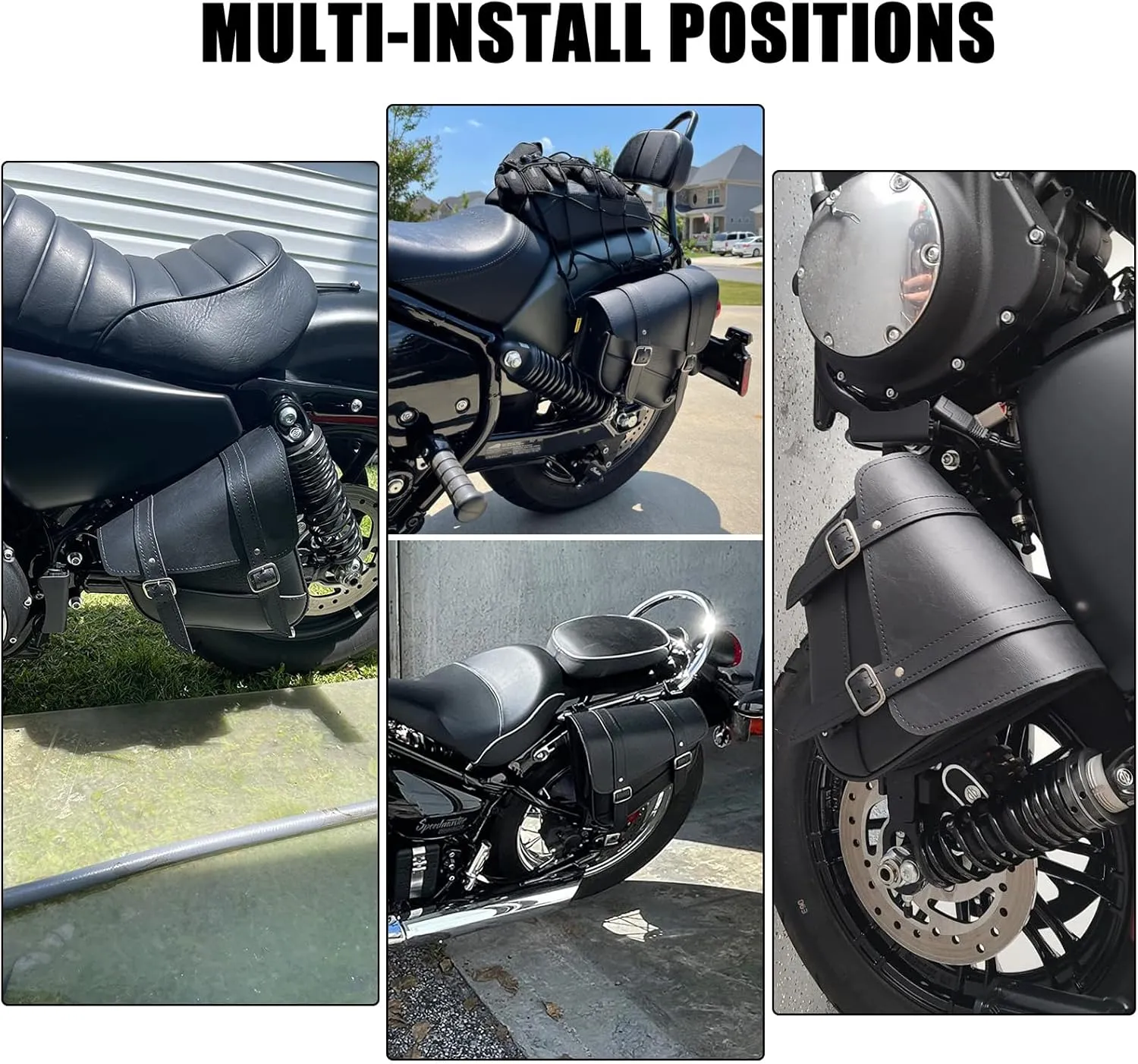 GARGOYLE BELLS Motorcycle Swingarm Bag Synthetic Leather Solo Swing Arm Bags For Softails and Choppers Motorcycle Luggage Bags Left Side Saddle Bags (Right Side, Black)